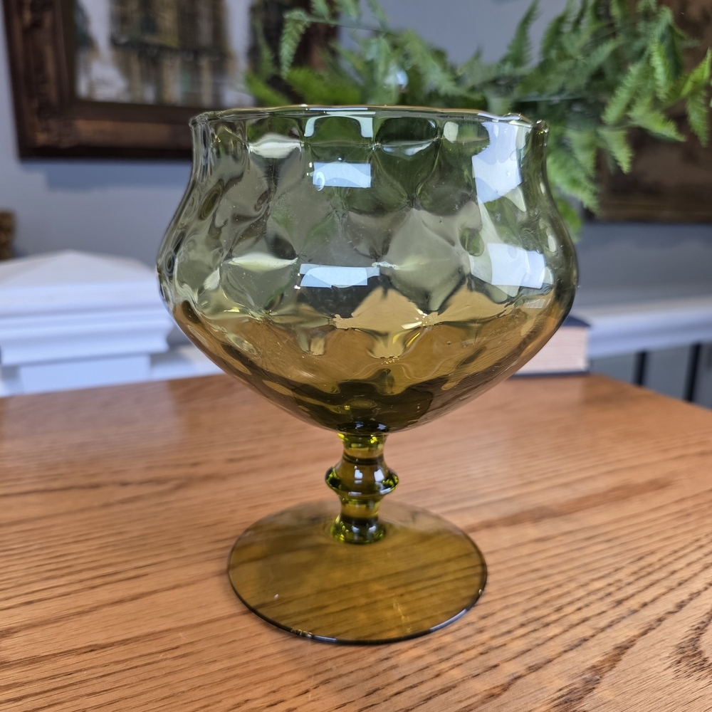 Vintage Indiana Glass Olive Green Thumbprint Pedestal Bowl MCM Candy Dish 6" - Picture 4 of 9